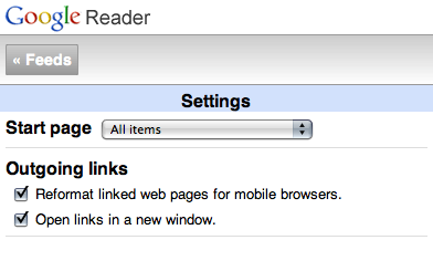 Google Reader iPhone Settings googlereaderiphonesettings Google Updates (Fixes) Mobile Reader